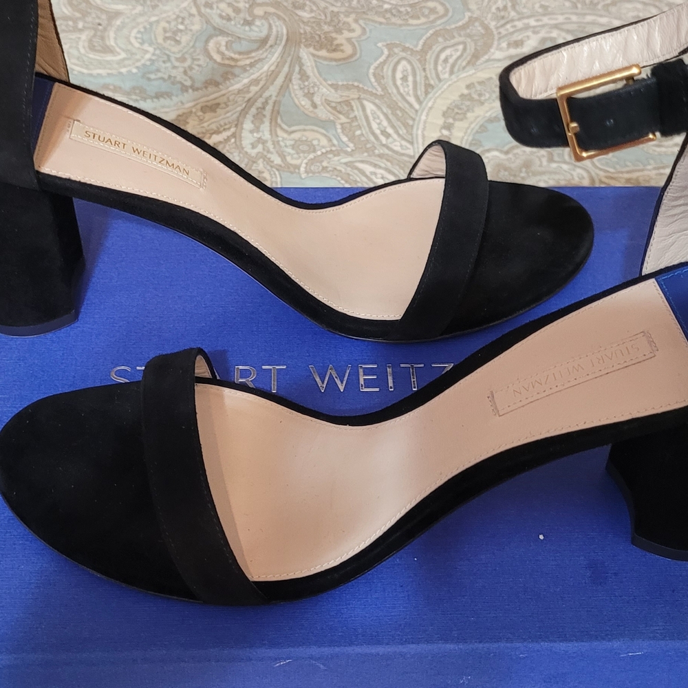 Stuart Weitzman Black Sandals with Open Toe and Ankle Strap